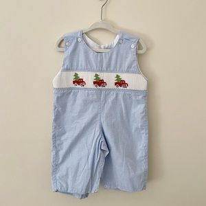 Classic Whimsy Baby Boy Smocked Blue Gingham Christmas Tree Jon Jon